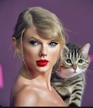 Taylor and one of her cats on the red carpet